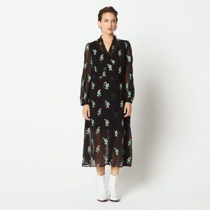 Sandro midi dress, floral embroidery sheer dress over black slip